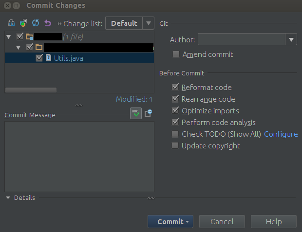 Android Studio commit dialog